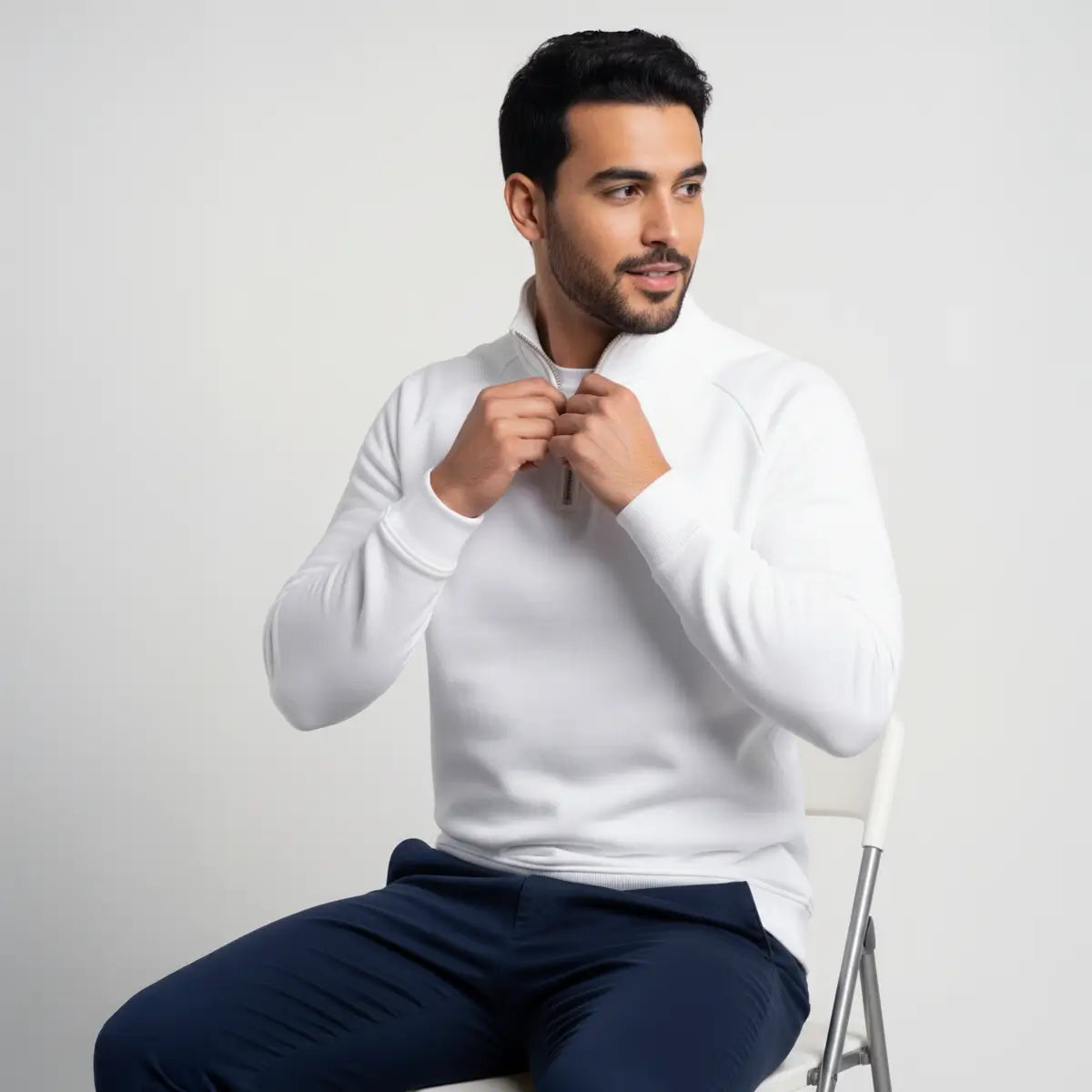 Quarter-Zip White Sweatshirt