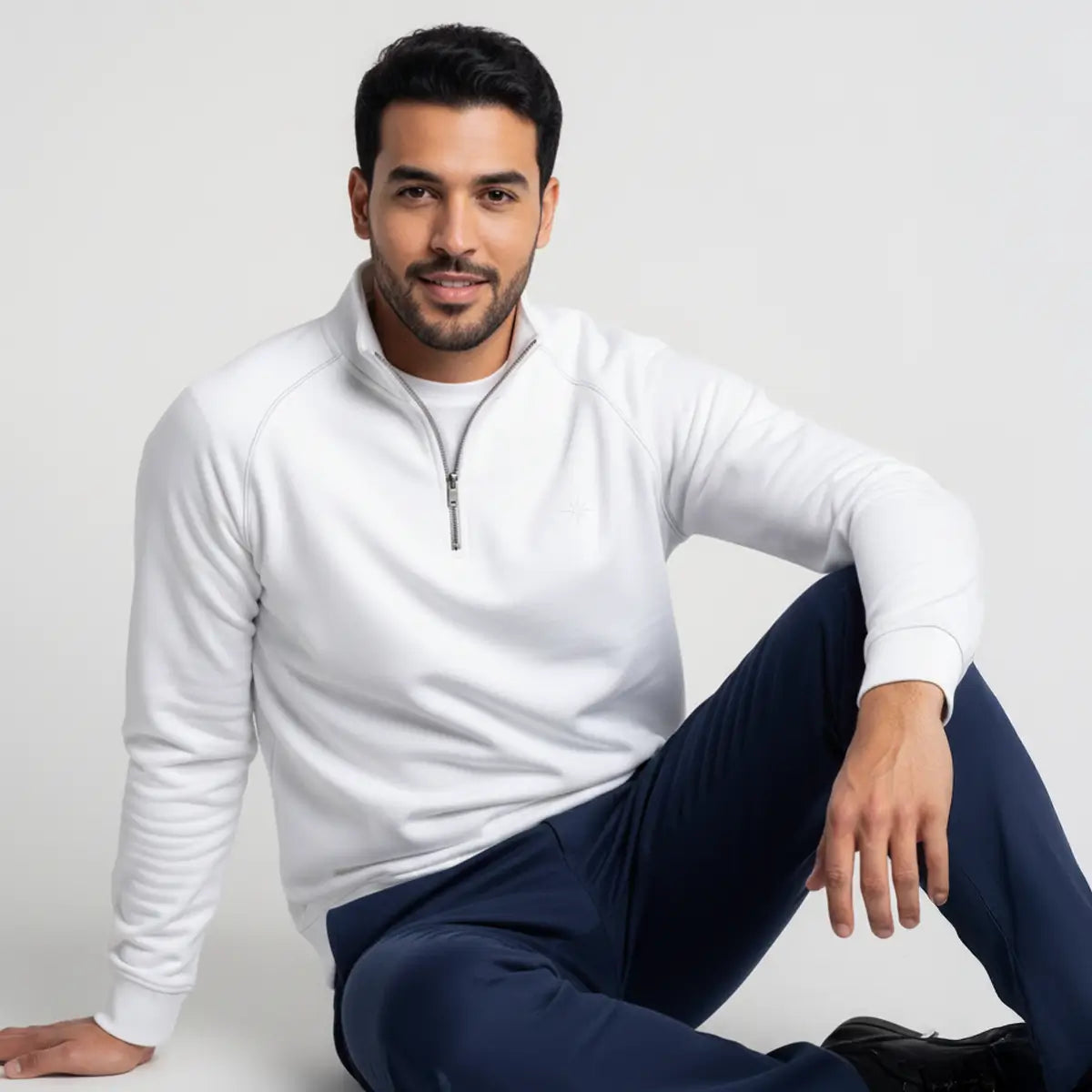 Quarter-Zip White Sweatshirt