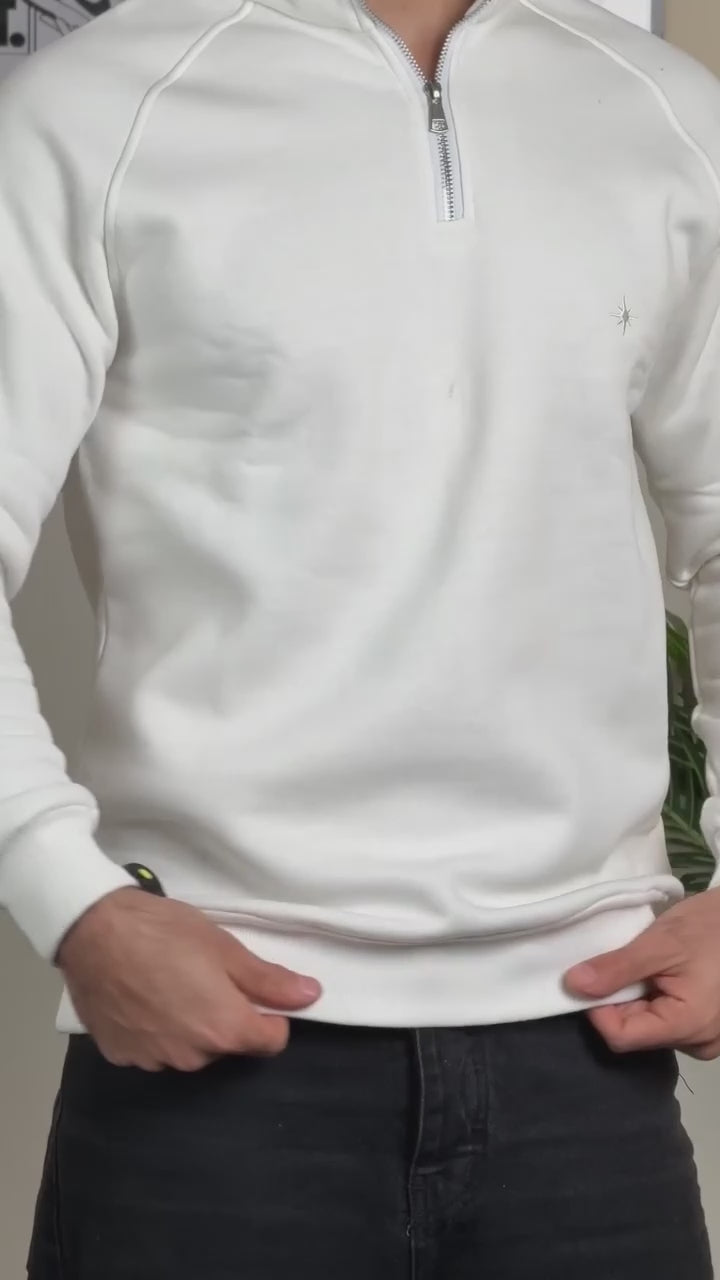 Premuim Quarter-Zip White Sweatshirt