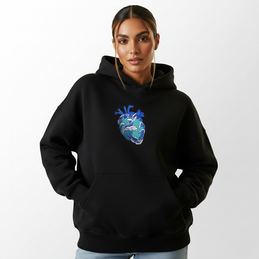 Ocean Heart Black Hoodie