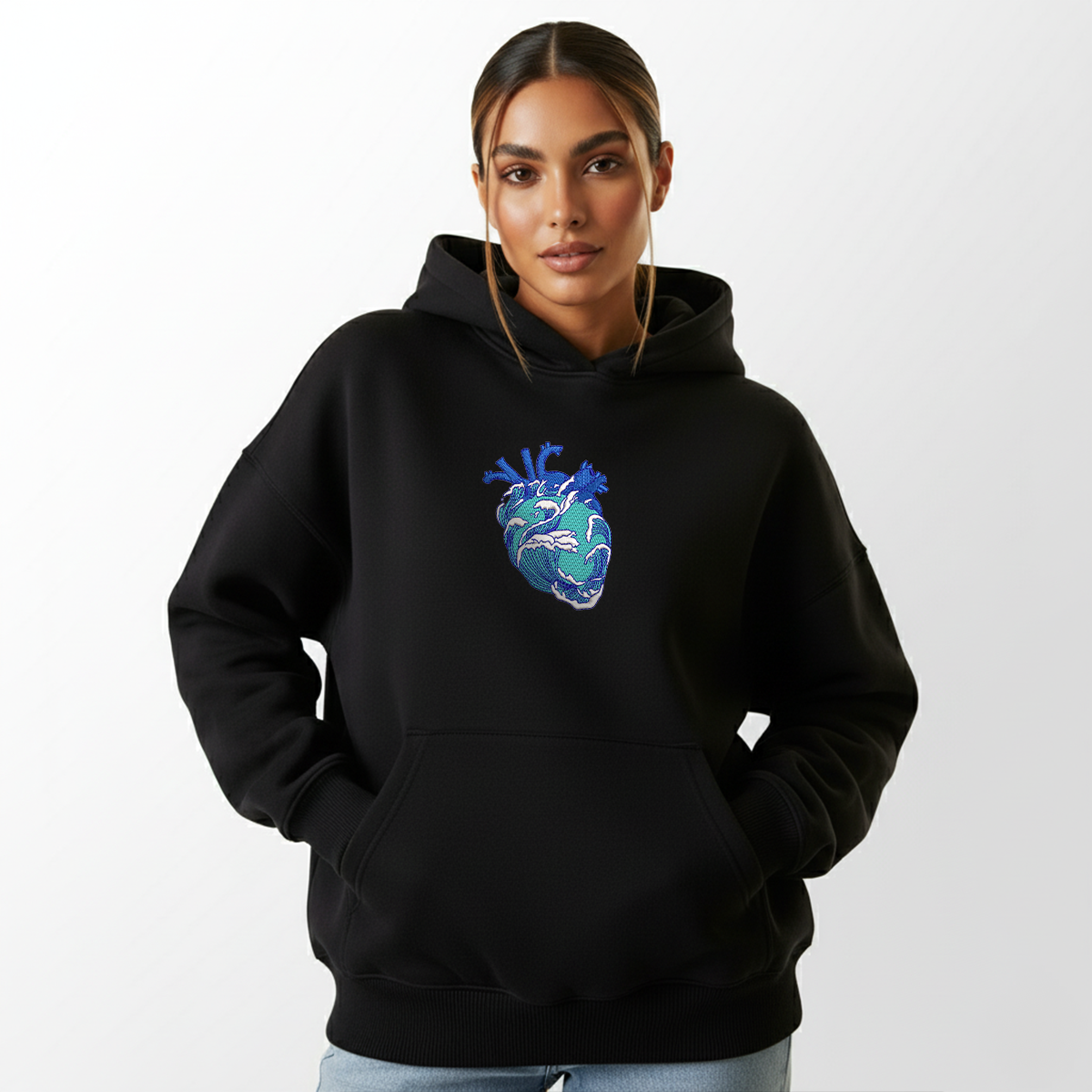 Ocean Heart Black Hoodie