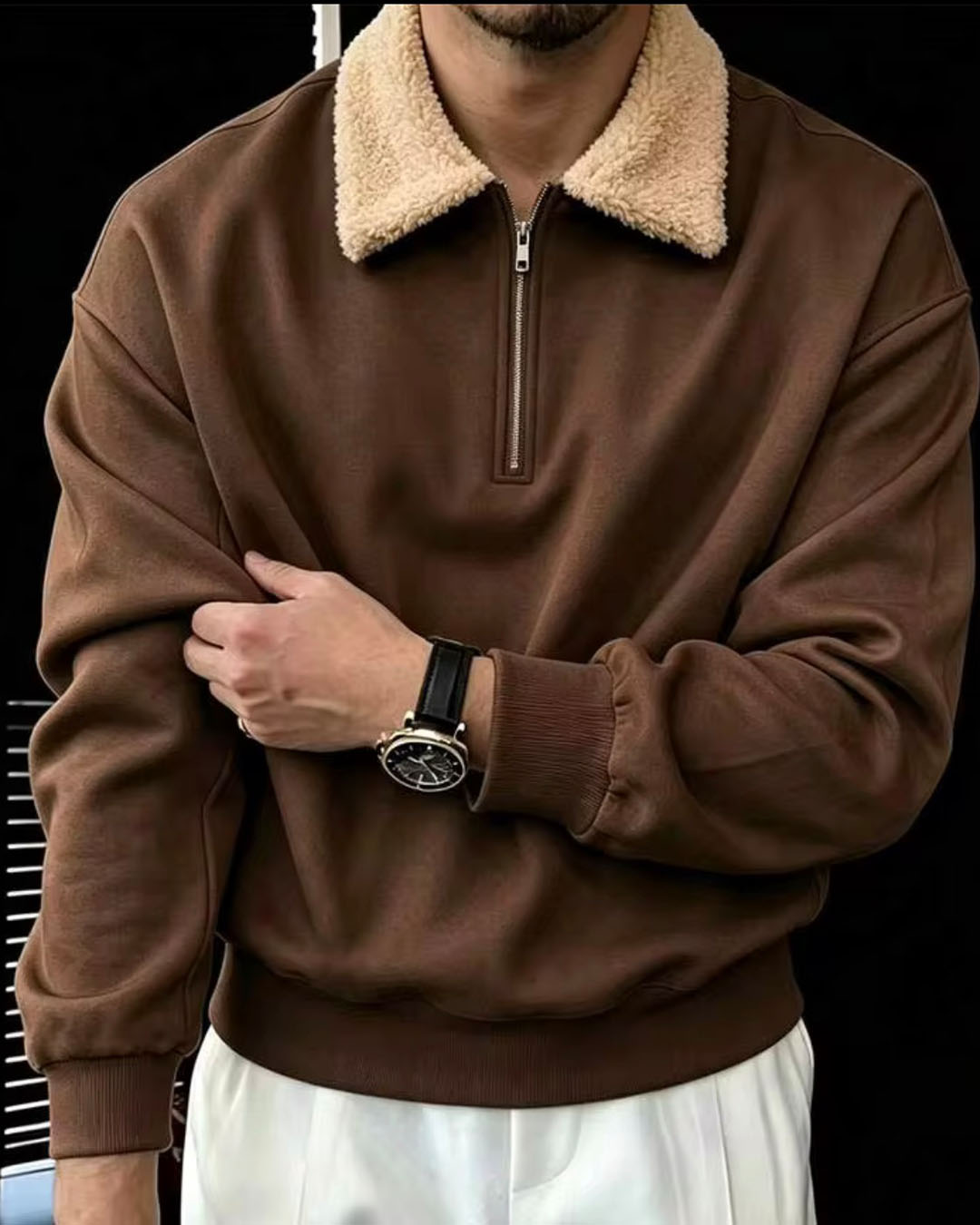 Suede Sherpa Collar Quarter-Zip