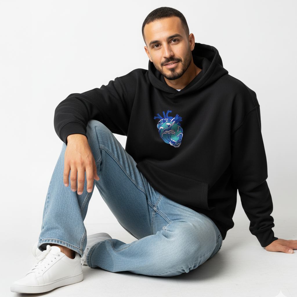 Ocean Heart Black Hoodie