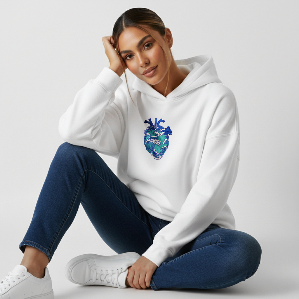 Ocean Heart White Hoodie