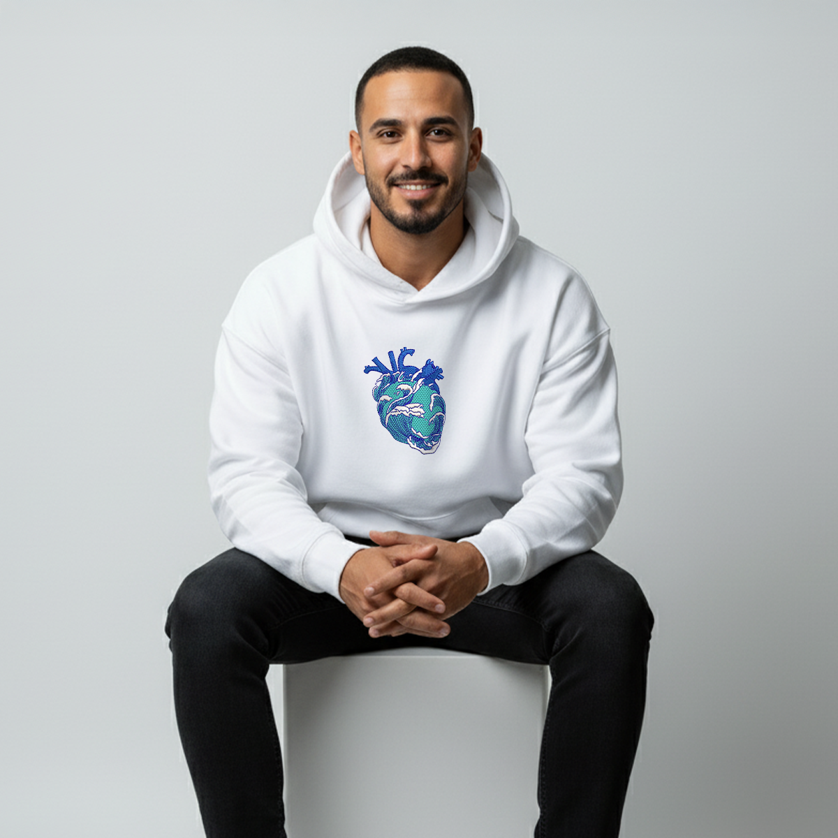 Ocean Heart White Hoodie