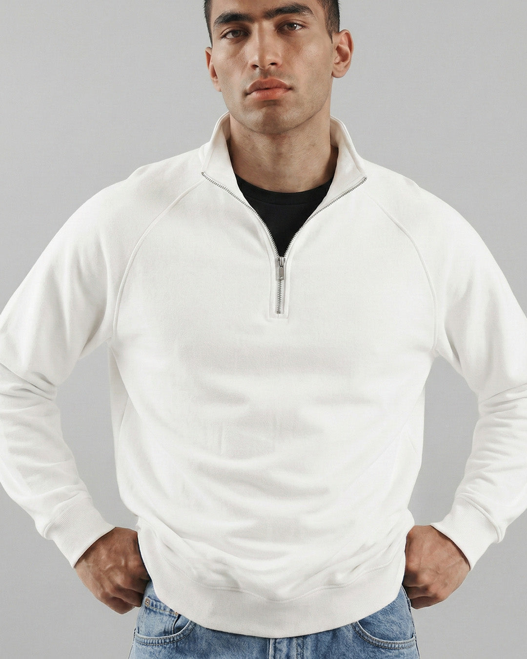 Premuim Quarter-Zip White Sweatshirt